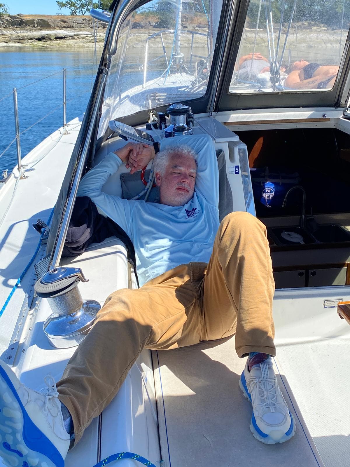 Club members aboard at anchor in the Gulf Islands